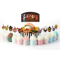 Five Nights at Freddy Party Supplies Set Cake Topper Birthday Party Decorations Banner 24 Cupcake Toppers 24 Latex Balloons Including 58pcs Waterproof Vinyl Stickers